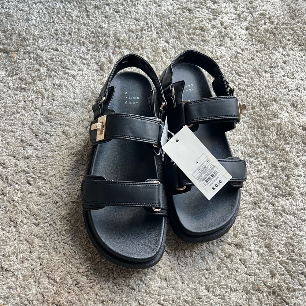 A New Day Black Strap Sandals